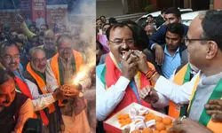 दोहरी जीत पर जश्न में डूबे भाजपा नेता-कार्यकर्ता, प्रदेश अध्यक्ष और उप मुख्यमंत्री ने फोड़े पटाखे