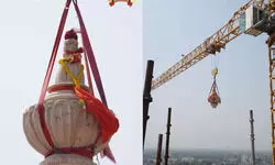 श्रीराम मंदिर का शिखर सजा कलश से, वैदिक मंत्रों से गूंजा परिसर