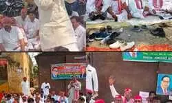 चंदौली में करणी सेना के खिलाफ समाजवादी पार्टी का उग्र प्रदर्शन, राजसभा सांसद पर हमले को लेकर फूटा गुस्सा