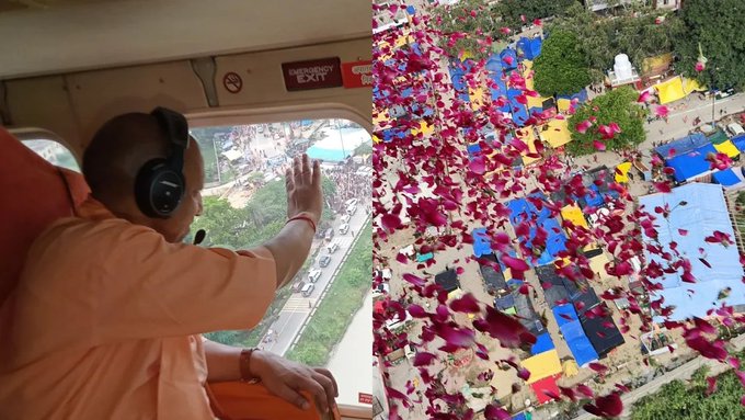सीएम योगी ने कांवड़ियों पर बरसाए फूल, दूधेश्वरनाथ मंदिर में की पूजा सीएम योगी ने कांवड़ियों पर बरसाए फूल, दूधेश्वरनाथ मंदिर में की पूजा