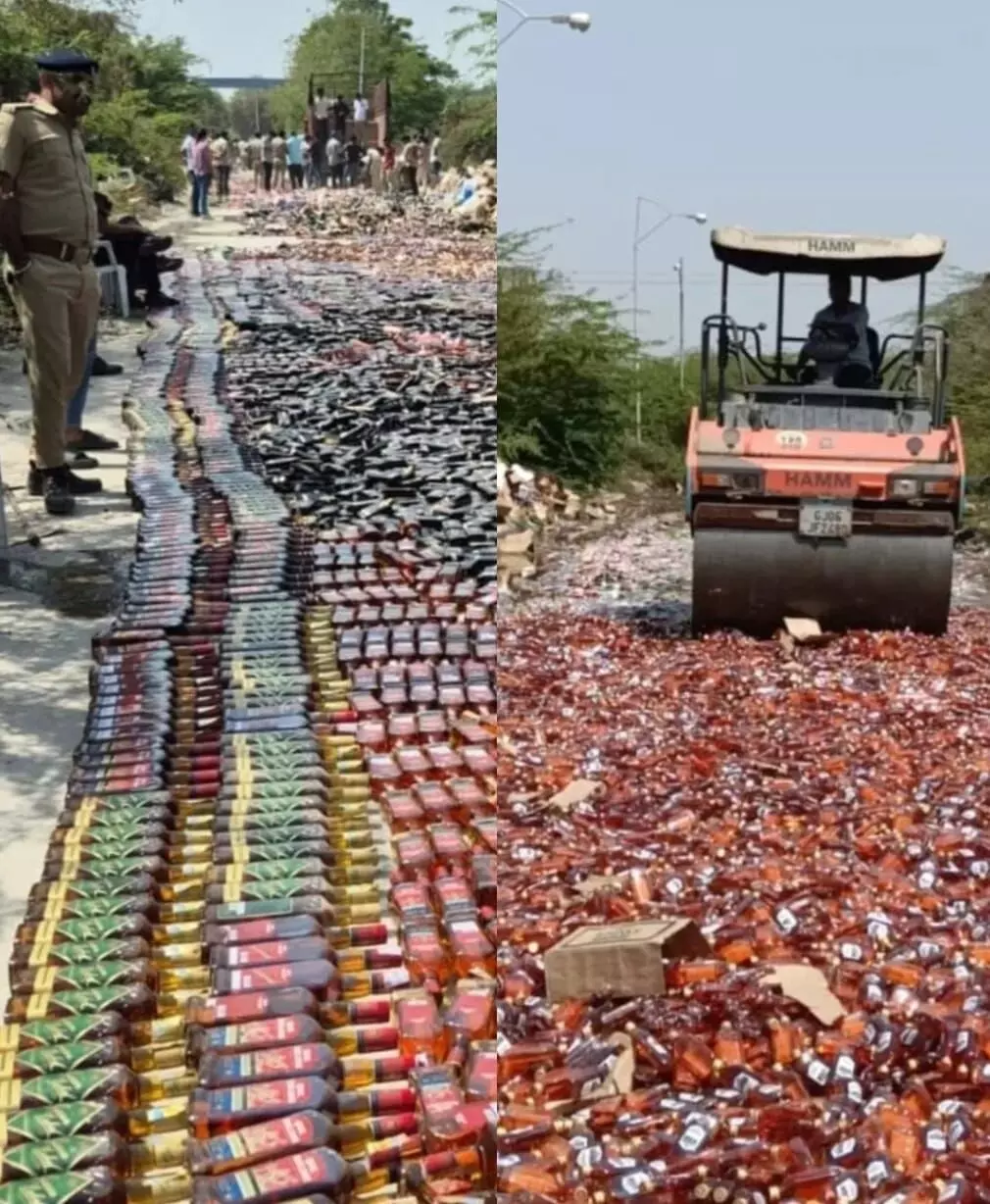 अवैध शराब के खिलाफ बड़ी कार्रवाई : वडोदरा ग्रामीण पुलिस ने लाखों बोतलें नष्ट कीं अवैध शराब के खिलाफ बड़ी कार्रवाई : वडोदरा ग्रामीण पुलिस ने लाखों बोतलें नष्ट कीं