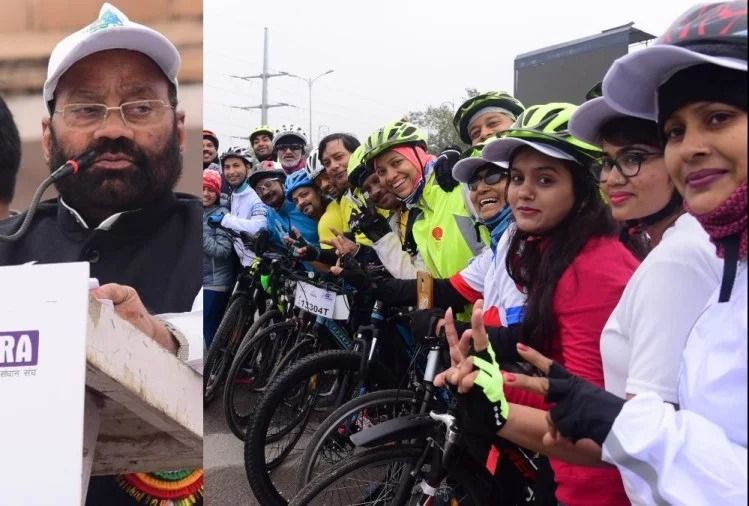 ईंधन और पर्यावरण बचाने के लिए साइकिल रैली का हिस्सा बने लोग