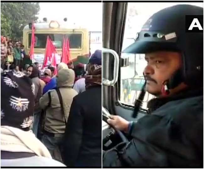 भारत बंद :  पश्चिम बंगाल में रेलवे ट्रैक ब्लॉक, हेलमेट पहनकर बस चला रहा ड्राइवर