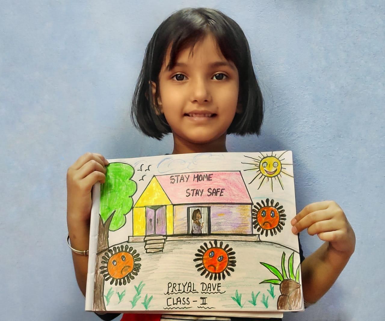 बनारस की बिटिया प्रियल दवे, कक्षा २ की छात्रा , वनीता पब्लिक स्कूल ने अपनी चित्रकारी द्वारा लोगों को घर में रहने का सन्देश दिया!घर में रहें , सुरक्षित रहें!