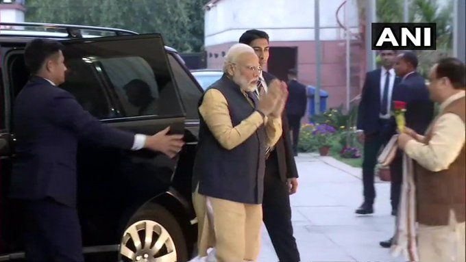 प्रधानमंत्री नरेंद्र मोदी दिल्ली में भाजपा मुख्यालय पहुंचे।