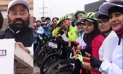 ईंधन और पर्यावरण बचाने के लिए साइकिल रैली का हिस्सा बने लोग