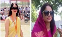 पीली साड़ी वाली चुनाव अधिकारी ने देवरिया में किया मतदान