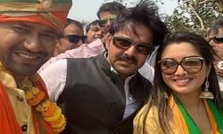 निरहुआ के लिए चुनाव प्रचार करने आजमगढ़ पहुंचे आम्रपाली दुबे और पवन सिंह