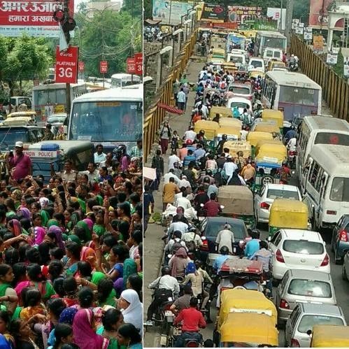 आंगनबाड़ी वर्कर्स से ट्रैफिक व्यवस्था ध्वस्त, पत्थर चलाए तो पड़ी लाठी आंगनबाड़ी वर्कर्स से ट्रैफिक व्यवस्था ध्वस्त, पत्थर चलाए तो पड़ी लाठी