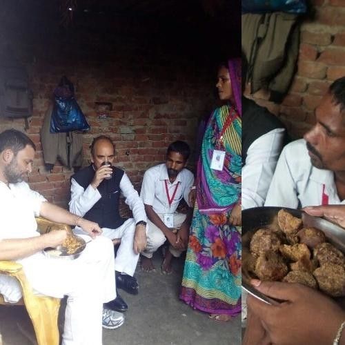 दलित के घर पहुंचे राहुल ने खाया चोखा, रोटी व गुड़ दलित के घर पहुंचे राहुल ने खाया चोखा, रोटी व गुड़