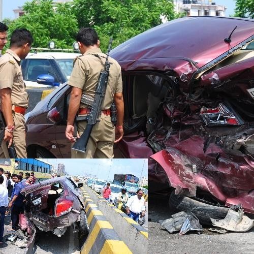 खड़ी कार से एसयूवी ने मारी जोरदार टक्कर खड़ी कार से एसयूवी ने मारी जोरदार टक्कर